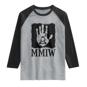 Stop MMIW Raglan Shirt Voices For Stolen Sisters Red Handprint Graphic TS12 Heather Gray Black Print Your Wear