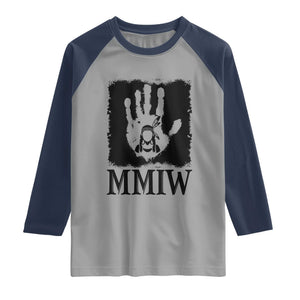 Stop MMIW Raglan Shirt Voices For Stolen Sisters Red Handprint Graphic TS12 Sport Gray Navy Print Your Wear