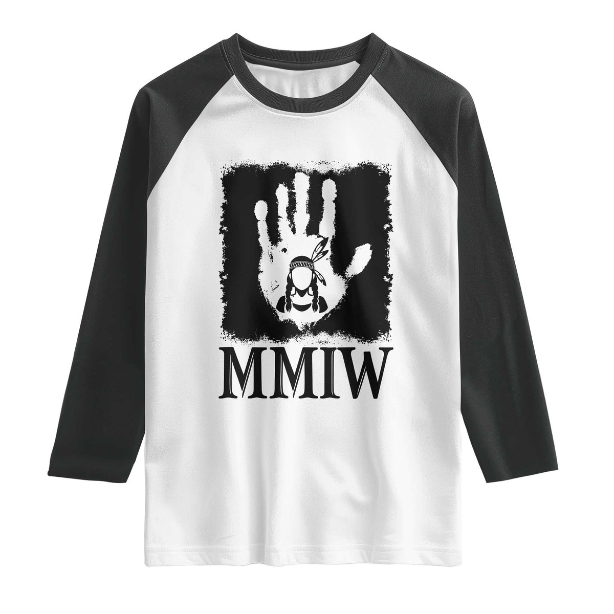 Stop MMIW Raglan Shirt Voices For Stolen Sisters Red Handprint Graphic TS12 White Black Print Your Wear