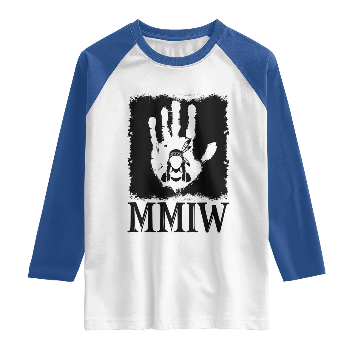 Stop MMIW Raglan Shirt Voices For Stolen Sisters Red Handprint Graphic TS12 White Royal Print Your Wear