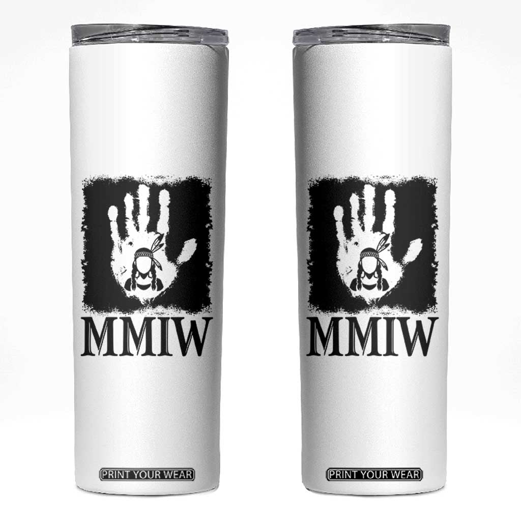 Stop MMIW Skinny Tumbler Voices For Stolen Sisters Red Handprint Graphic TS12 White Print Your Wear