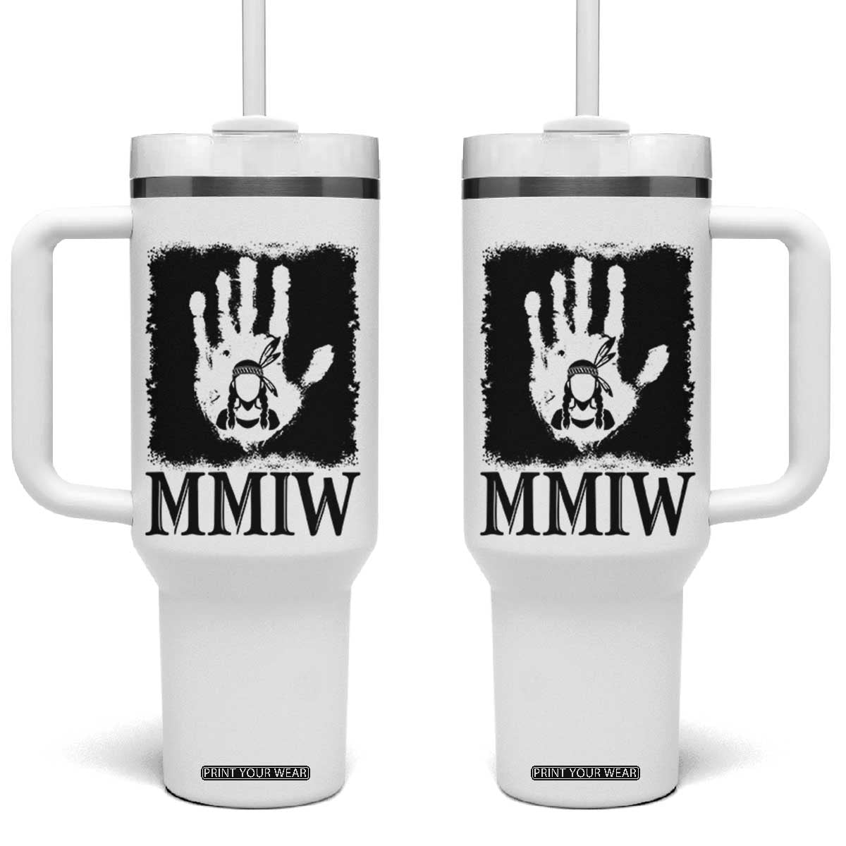 Stop MMIW Tumbler With Handle Voices For Stolen Sisters Red Handprint Graphic TS12 One Size: 40 oz White Print Your Wear