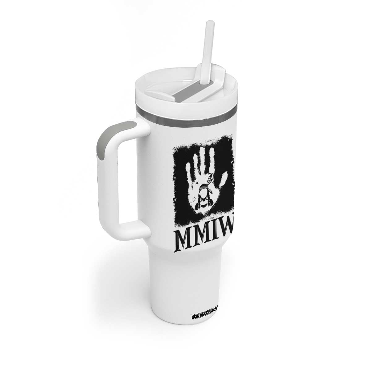 Stop MMIW Tumbler With Handle Voices For Stolen Sisters Red Handprint Graphic TS12 Print Your Wear