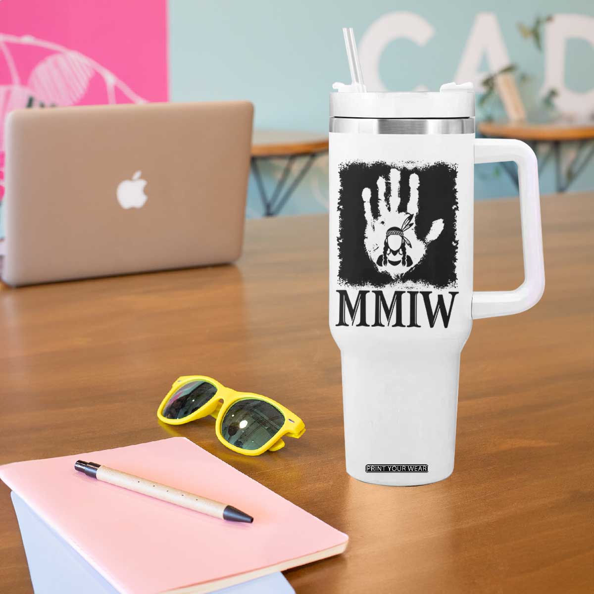Stop MMIW Tumbler With Handle Voices For Stolen Sisters Red Handprint Graphic TS12 Print Your Wear