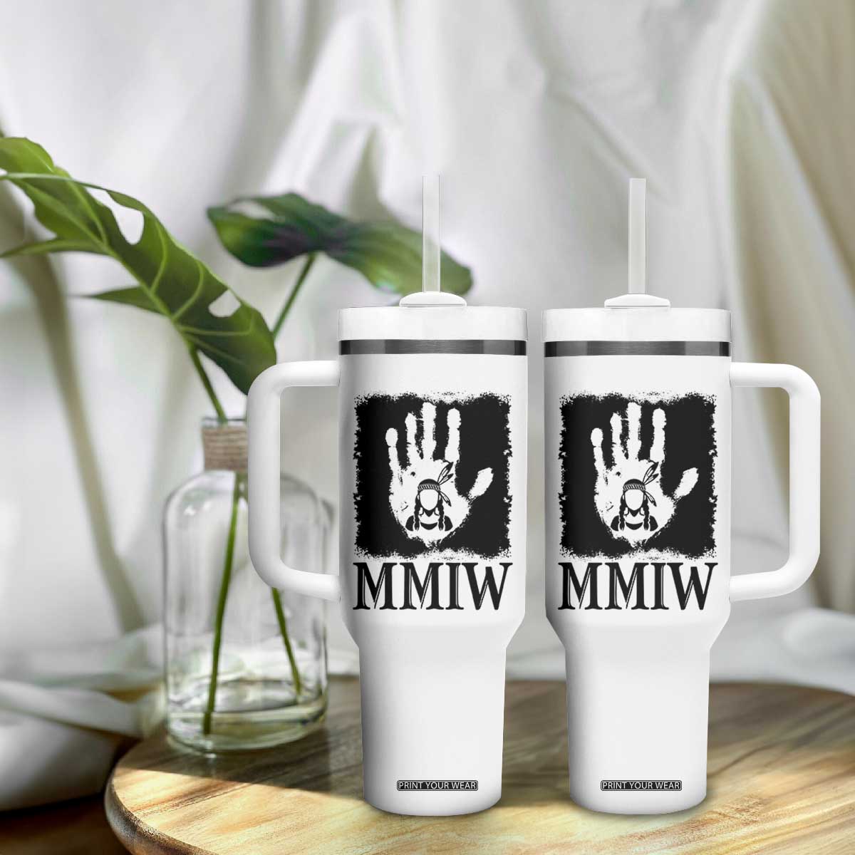 Stop MMIW Tumbler With Handle Voices For Stolen Sisters Red Handprint Graphic TS12 Print Your Wear