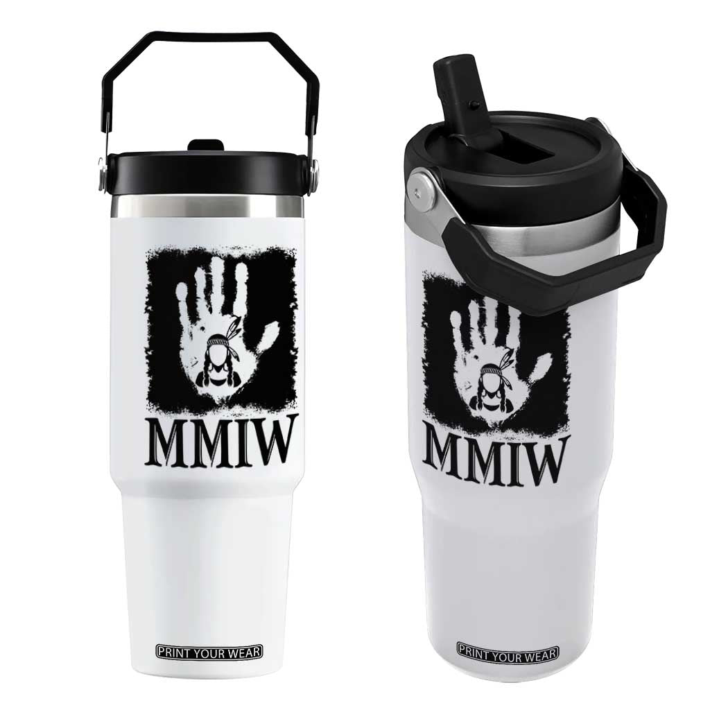 Stop MMIW Flip Straw Tumbler Voices For Stolen Sisters Red Handprint Graphic TS12 One Size: 30 oz White Print Your Wear