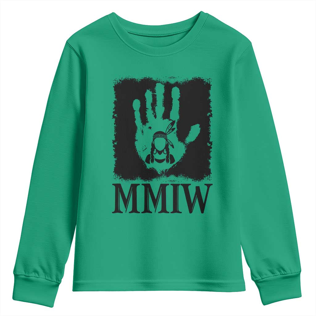 Stop MMIW Youth Sweatshirt Voices For Stolen Sisters Red Handprint Graphic TS12 Irish Green Print Your Wear