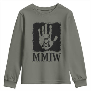 Stop MMIW Youth Sweatshirt Voices For Stolen Sisters Red Handprint Graphic TS12 Military Green Print Your Wear