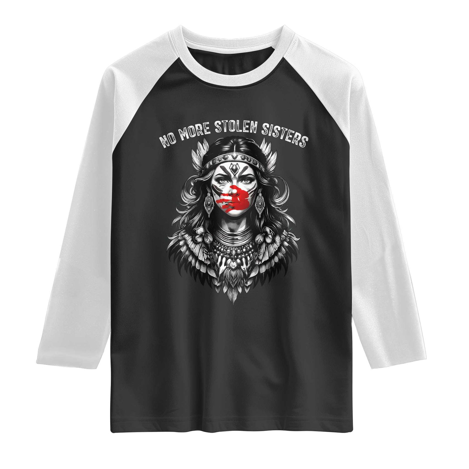MMIW Awareness Support Raglan Shirt No More Stolen Sisters TS12 Black White Print Your Wear