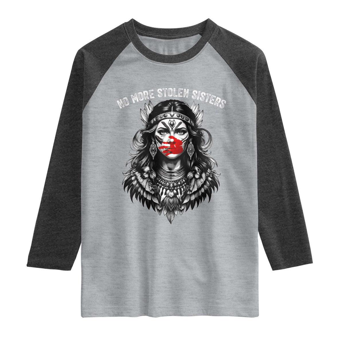 MMIW Awareness Support Raglan Shirt No More Stolen Sisters TS12 Heather Gray Heather Charcoal Print Your Wear