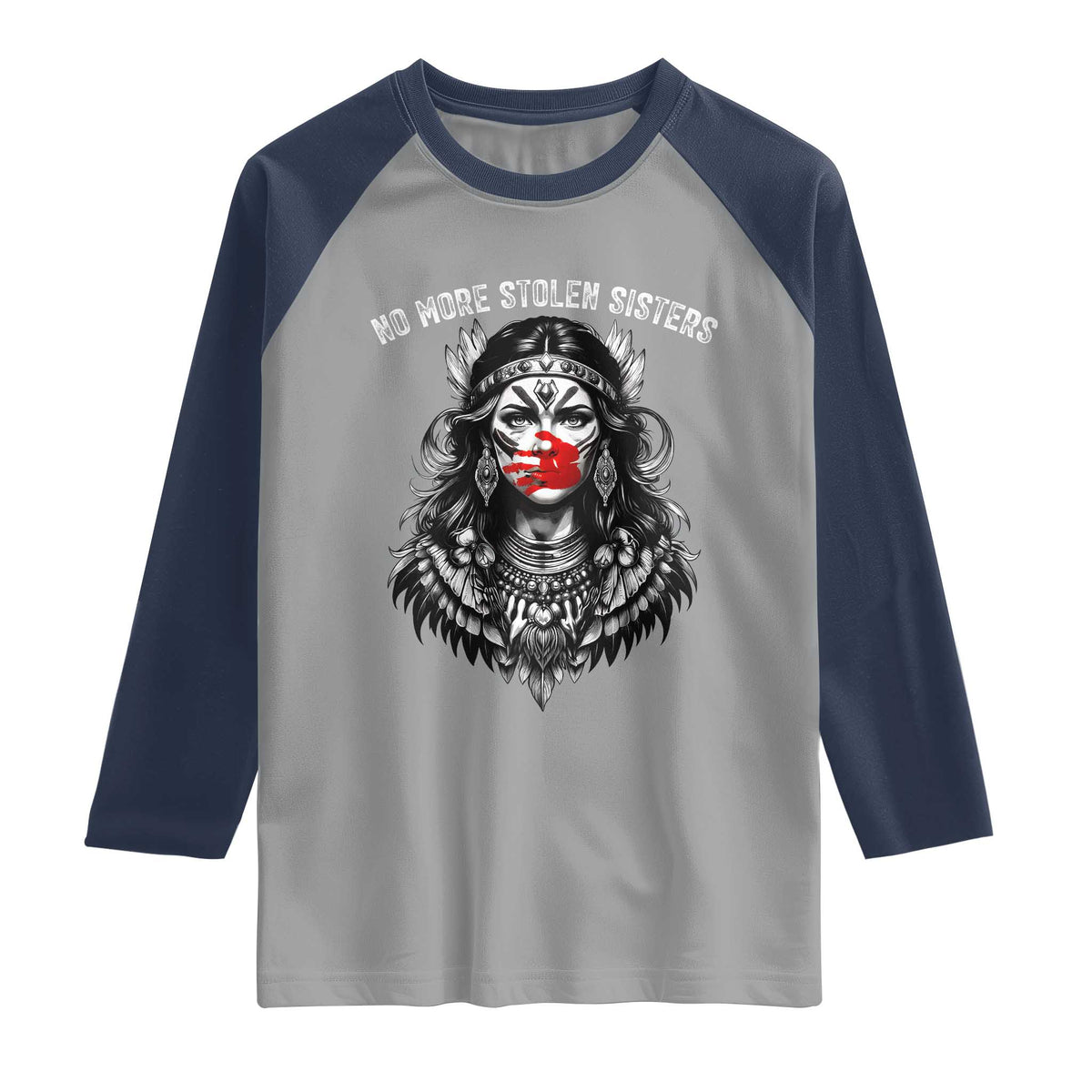 MMIW Awareness Support Raglan Shirt No More Stolen Sisters TS12 Sport Gray Navy Print Your Wear