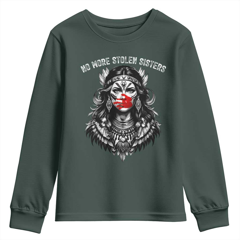MMIW Awareness Support Youth Sweatshirt No More Stolen Sisters TS12 Dark Forest Green Print Your Wear