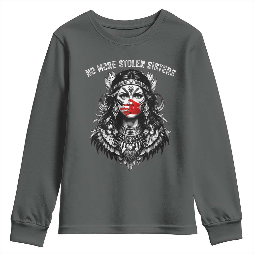 MMIW Awareness Support Youth Sweatshirt No More Stolen Sisters TS12 Dark Heather Print Your Wear