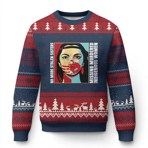 MMIW Awareness Support Ugly Christmas Sweater Voices For Stolen Sisters Native American TS12 Navy Red Print Your Wear