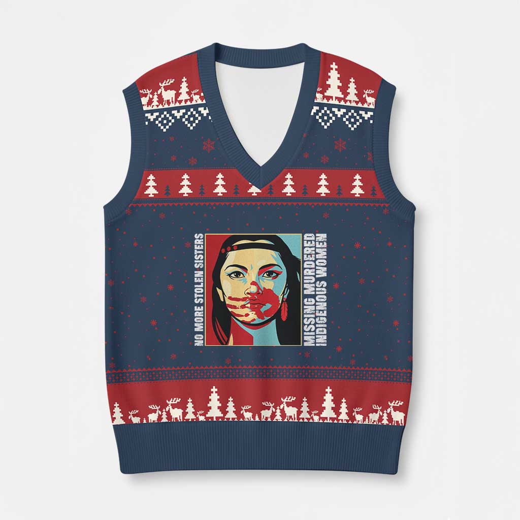MMIW Awareness Support V-Neck Knit Sweater Vest Voices For Stolen Sisters Native American TS12 Navy Red Print Your Wear