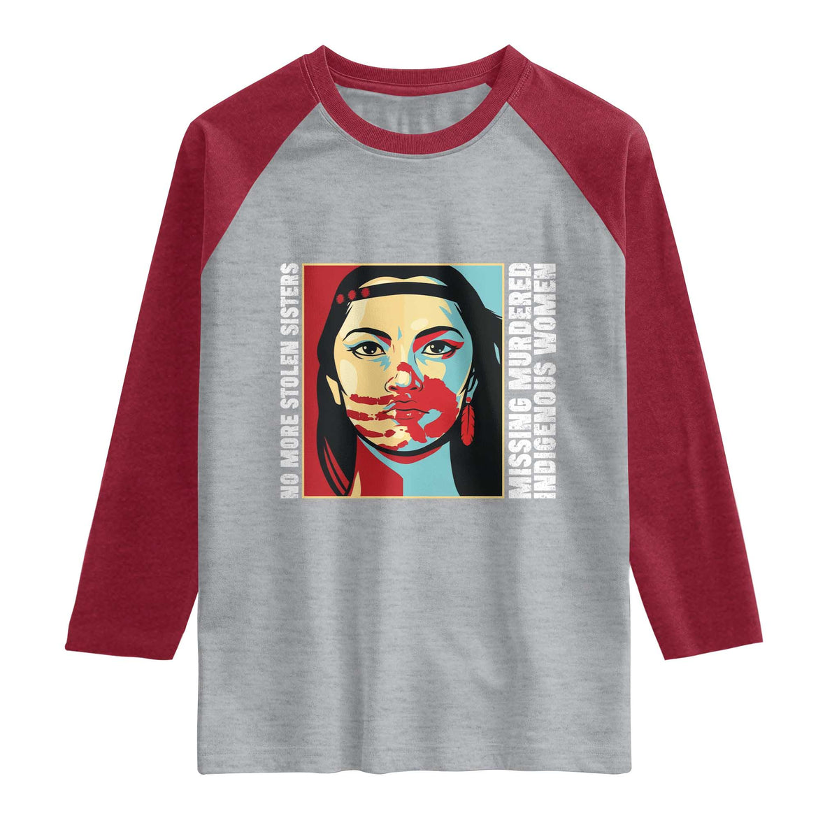 MMIW Awareness Support Raglan Shirt Voices For Stolen Sisters Native American TS12 Heather Gray Heather Red Print Your Wear