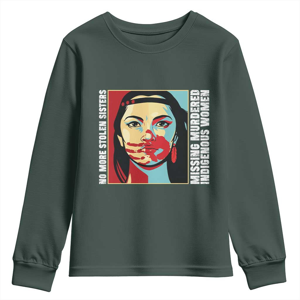 MMIW Awareness Support Youth Sweatshirt Voices For Stolen Sisters Native American TS12 Dark Forest Green Print Your Wear