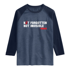 MMIW Awareness Raglan Shirt Not Forgotten Not Invisible Indigenous Women TS12 Heather Denim Navy Print Your Wear