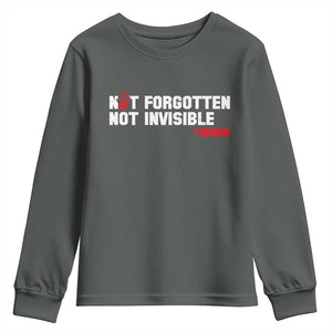 MMIW Awareness Youth Sweatshirt Not Forgotten Not Invisible Indigenous Women TS12 Dark Heather Print Your Wear