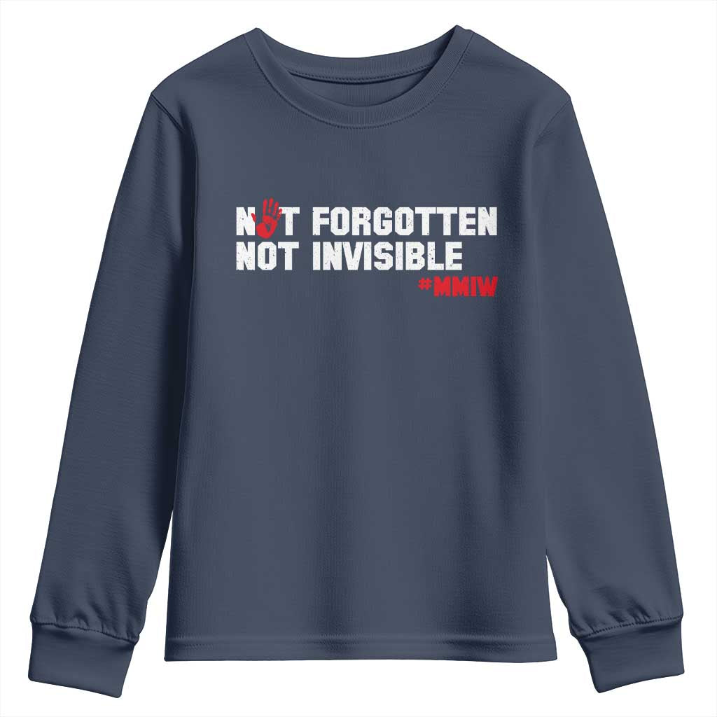 MMIW Awareness Youth Sweatshirt Not Forgotten Not Invisible Indigenous Women TS12 Navy Print Your Wear