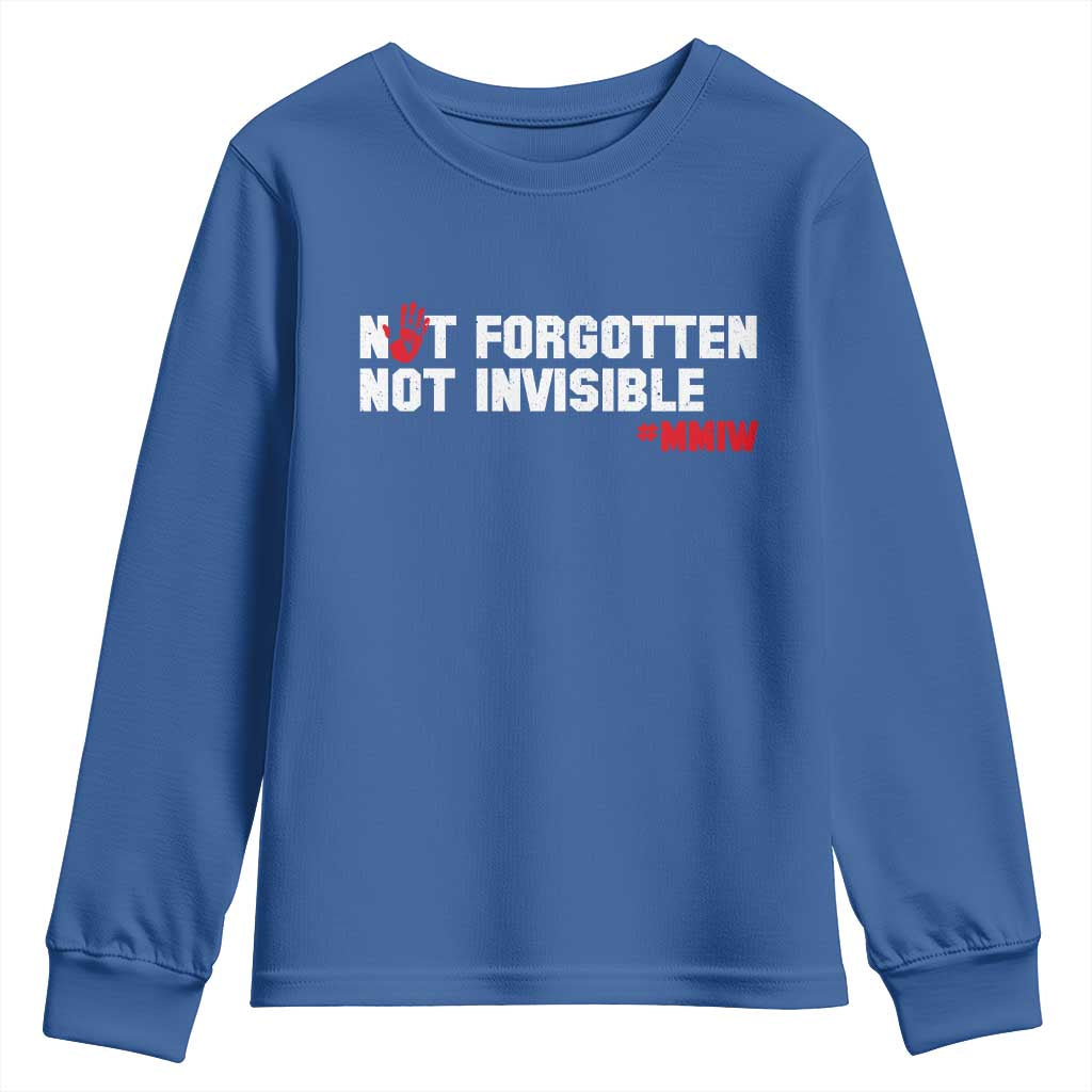 MMIW Awareness Youth Sweatshirt Not Forgotten Not Invisible Indigenous Women TS12 Royal Blue Print Your Wear
