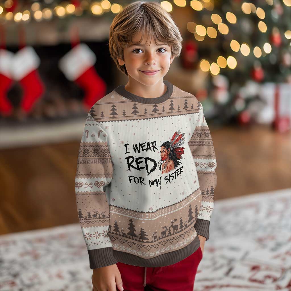 MMIW Awareness Month Indigenous Support Gift Ugly Christmas Sweater I Wear Red For My Sister TS12 Mocha Mousse Print Your Wear