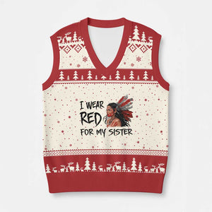 MMIW Awareness Month Indigenous Support Gift V-Neck Knit Sweater Vest I Wear Red For My Sister TS12 Beige Red Print Your Wear