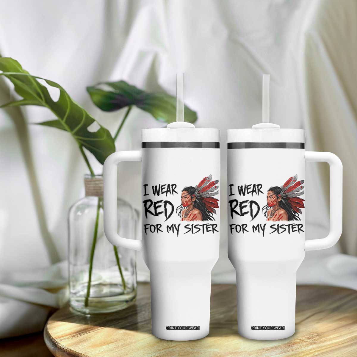 MMIW Awareness Month Indigenous Support Gift Tumbler With Handle I Wear Red For My Sister TS12 Print Your Wear