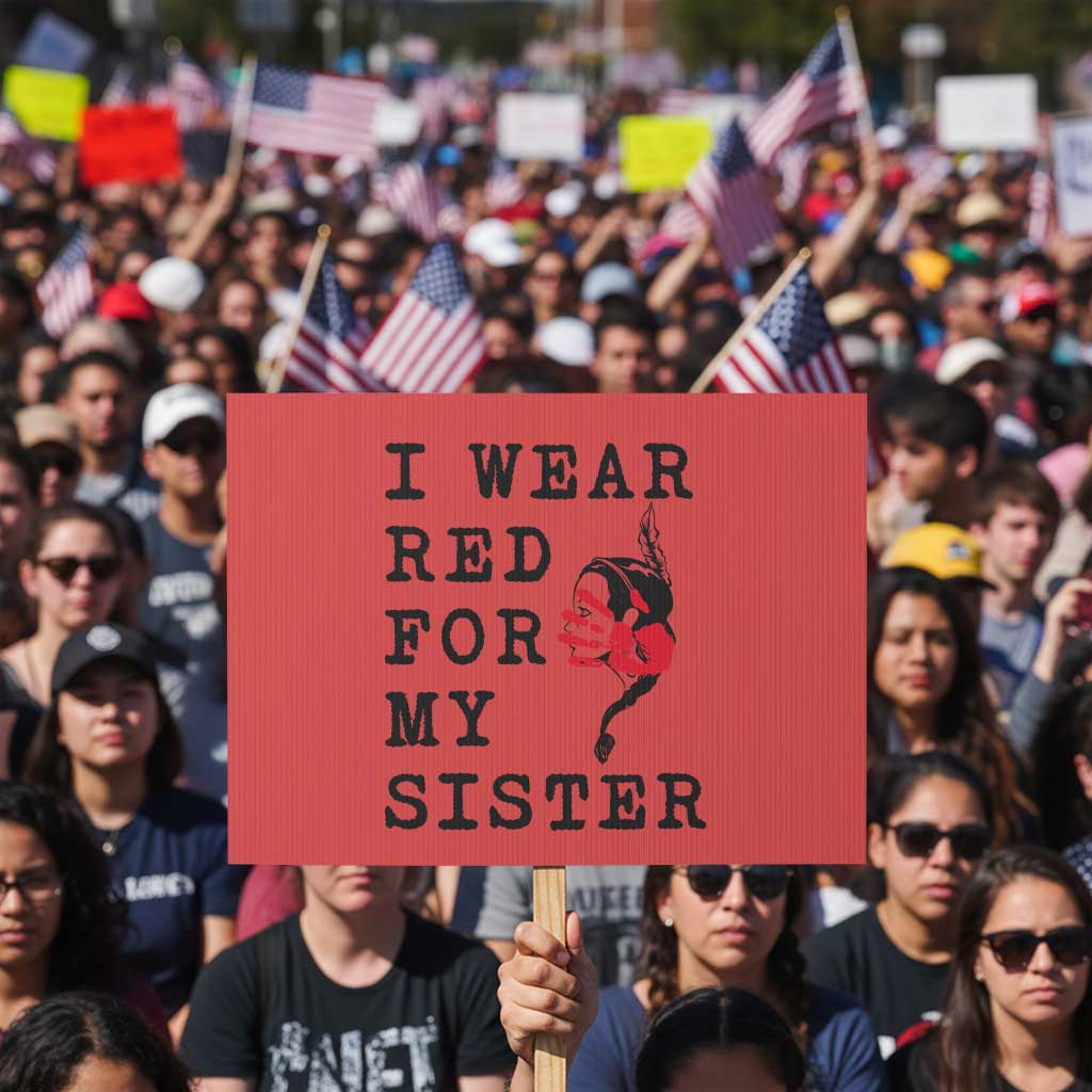 MMIW Awareness Month Native American Protest Sign I Wear Red For My Sister TS12 Horizontal 18