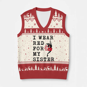 MMIW Awareness Month Native American V-Neck Knit Sweater Vest I Wear Red For My Sister TS12 Beige Red Print Your Wear