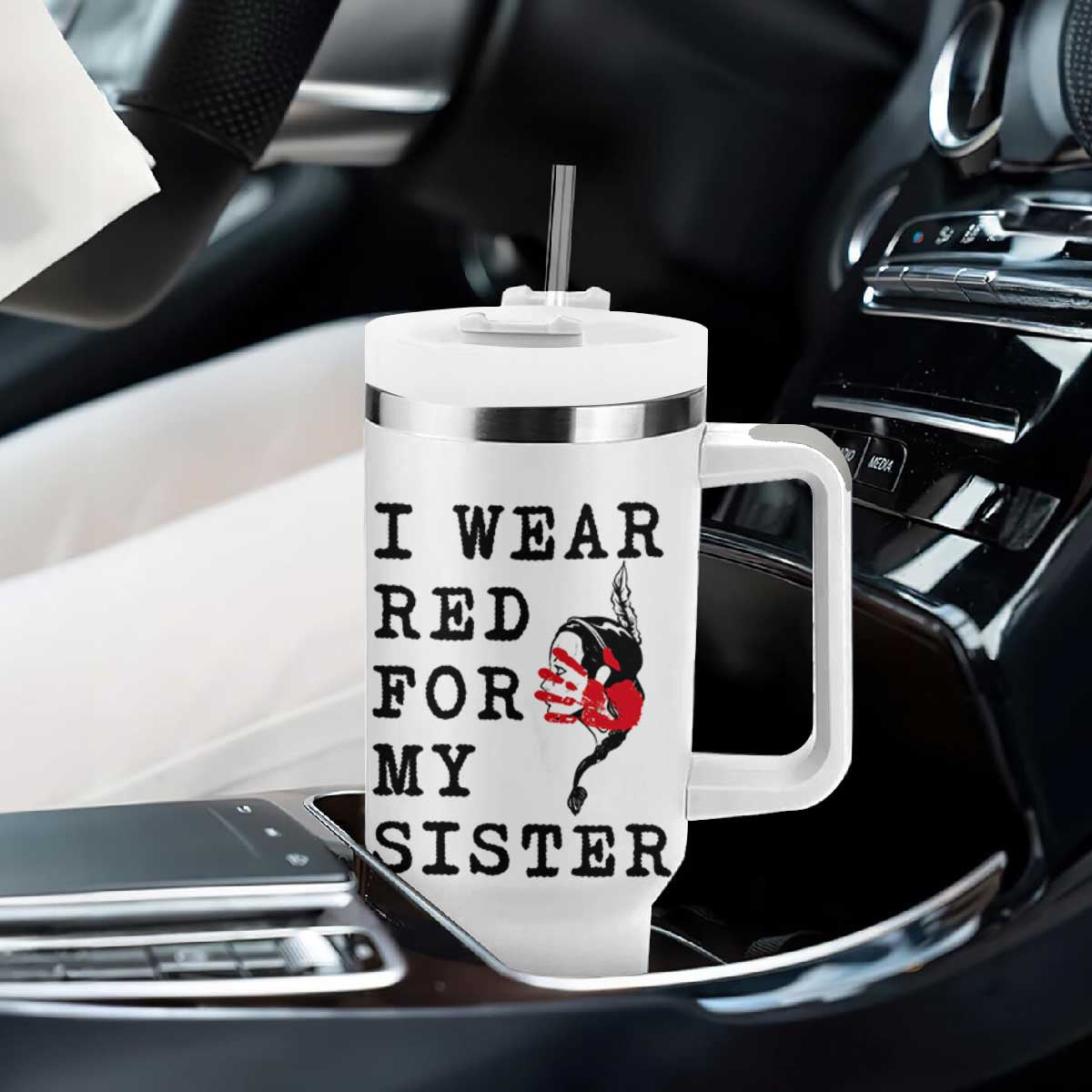 MMIW Awareness Month Native American Tumbler With Handle I Wear Red For My Sister TS12 Print Your Wear