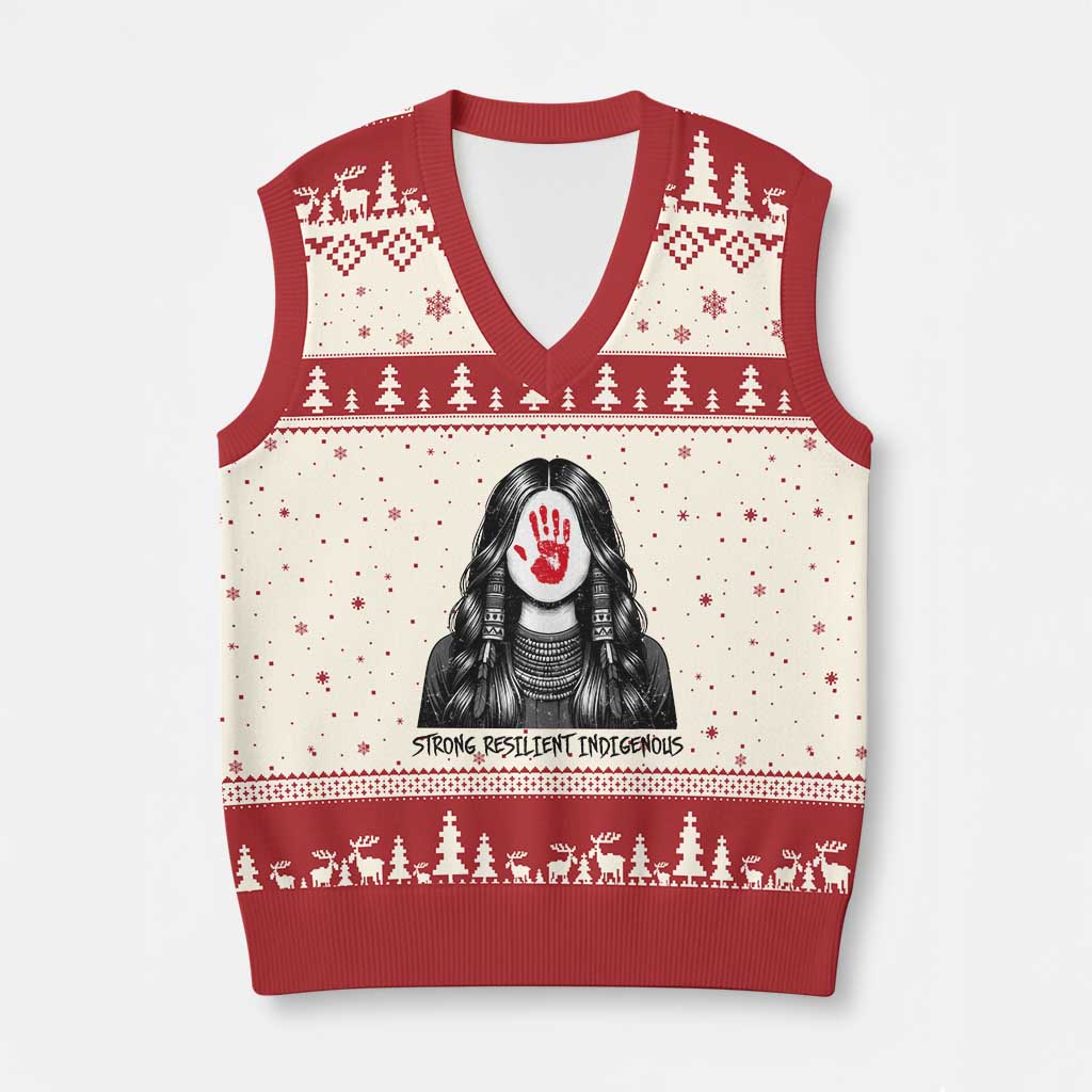 MMIW Strong Resilient Indigenous V-Neck Knit Sweater Vest Stand With Native Women Support TS12 Beige Red Print Your Wear