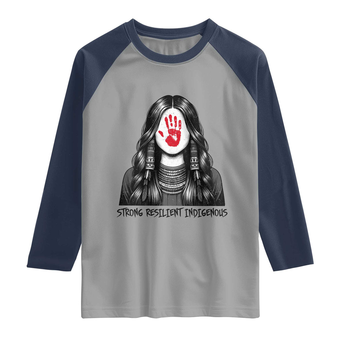 MMIW Strong Resilient Indigenous Raglan Shirt Stand With Native Women Support TS12 Sport Gray Navy Print Your Wear