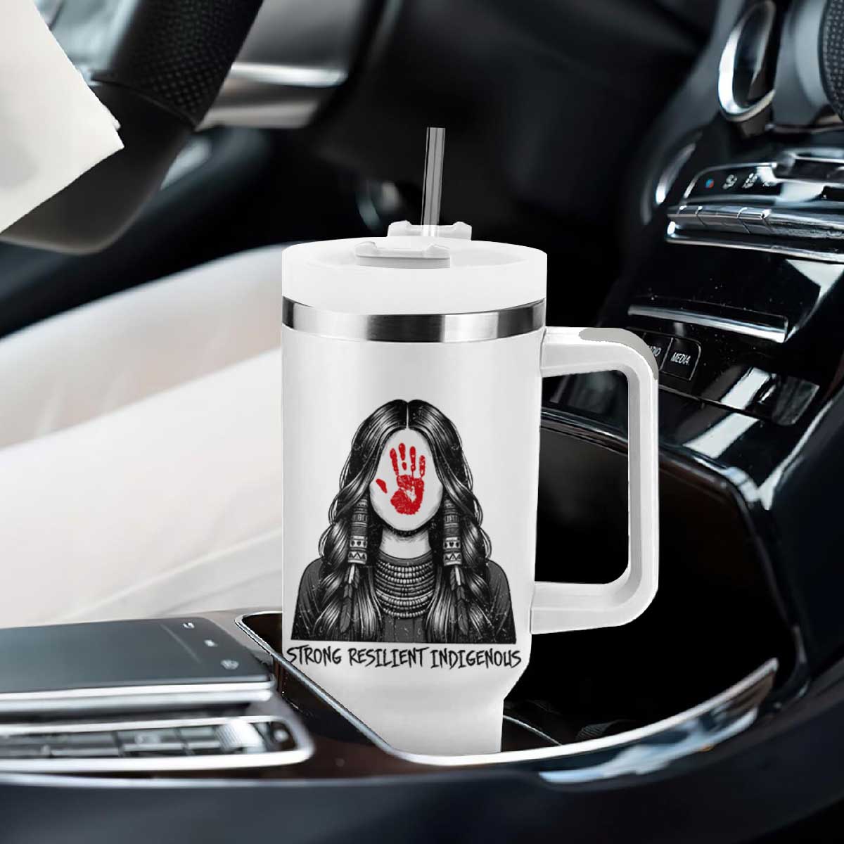 MMIW Strong Resilient Indigenous Tumbler With Handle Stand With Native Women Support TS12 Print Your Wear
