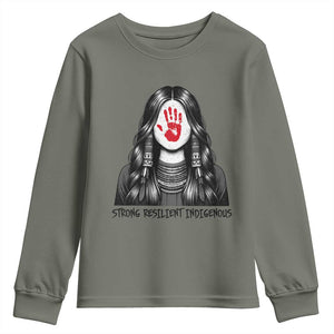 MMIW Strong Resilient Indigenous Youth Sweatshirt Stand With Native Women Support TS12 Military Green Print Your Wear