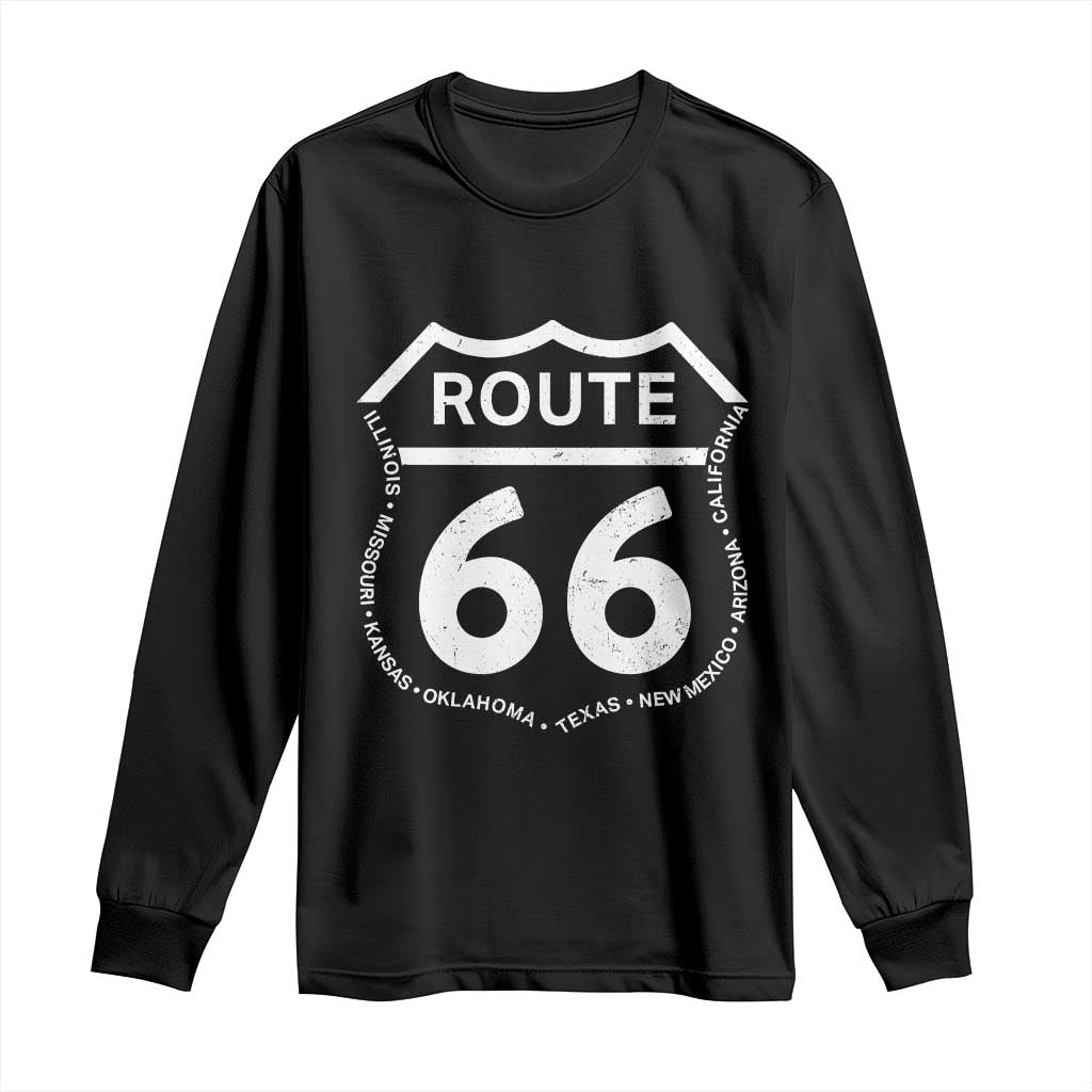 Vintage Route Highway 66 Road Trip Long Sleeve Shirt Mother Road All States TS12 Black Print Your Wear