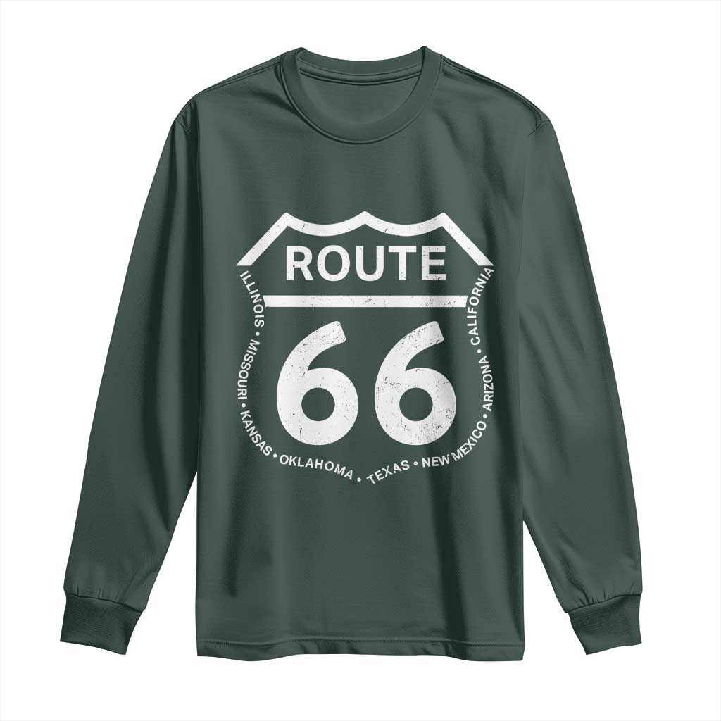 Vintage Route Highway 66 Road Trip Long Sleeve Shirt Mother Road All States TS12 Dark Forest Green Print Your Wear