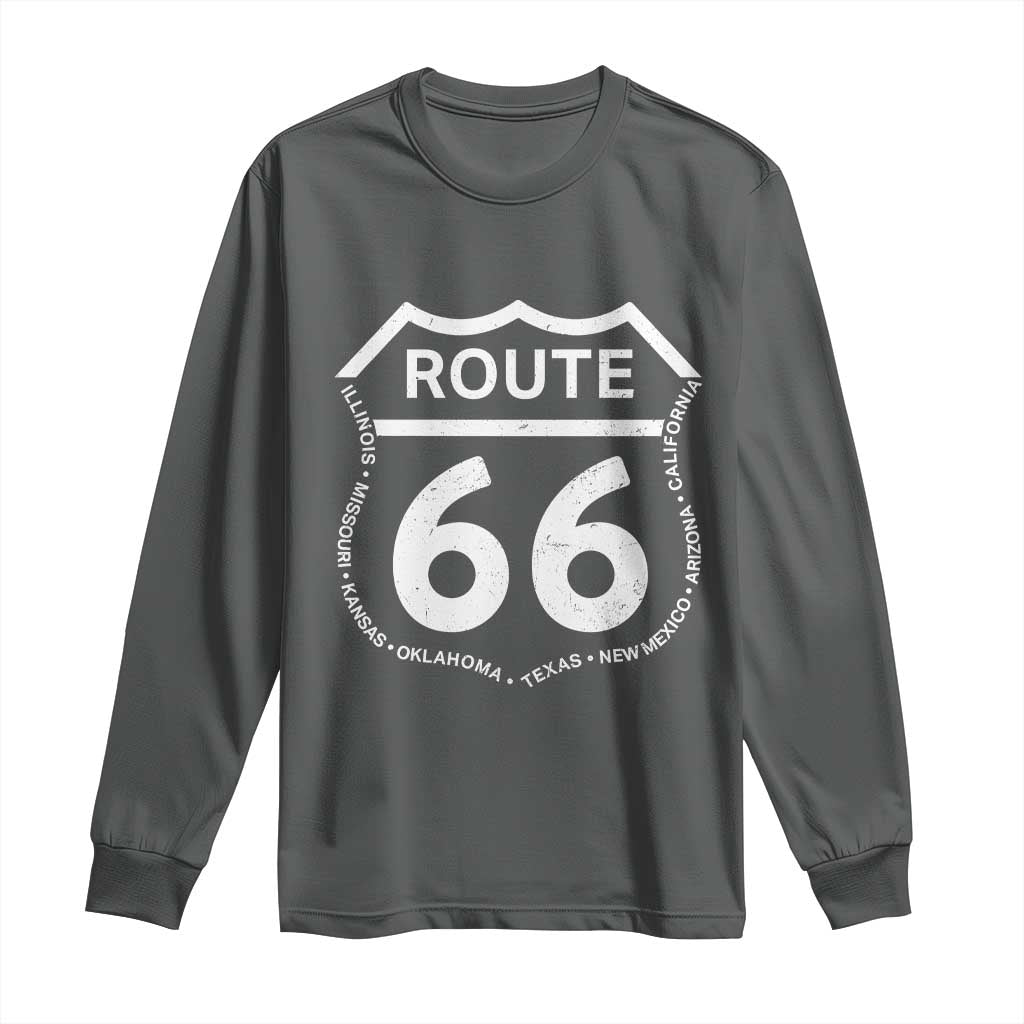 Vintage Route Highway 66 Road Trip Long Sleeve Shirt Mother Road All States TS12 Dark Heather Print Your Wear