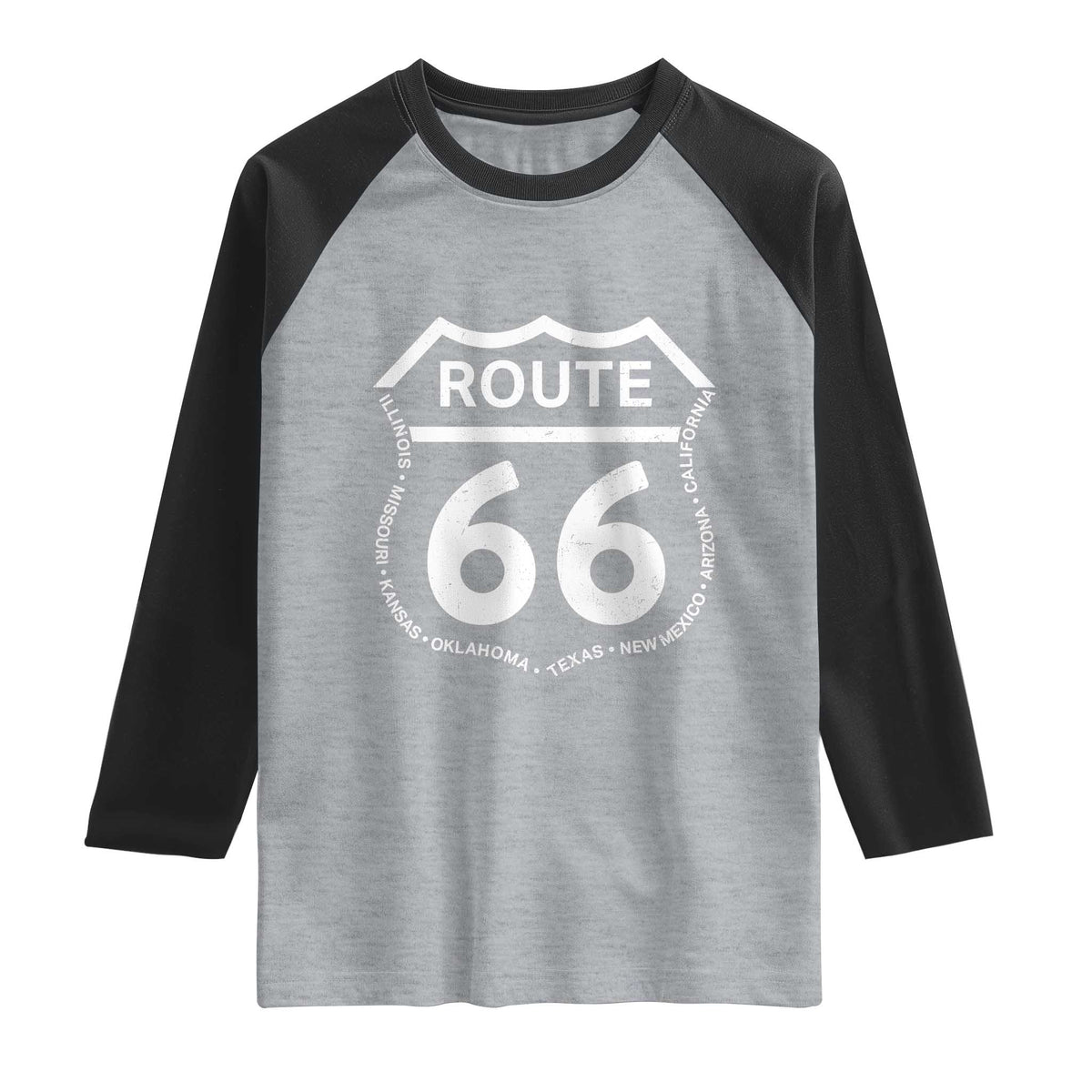 Vintage Route Highway 66 Road Trip Raglan Shirt Mother Road All States TS12 Heather Gray Black Print Your Wear