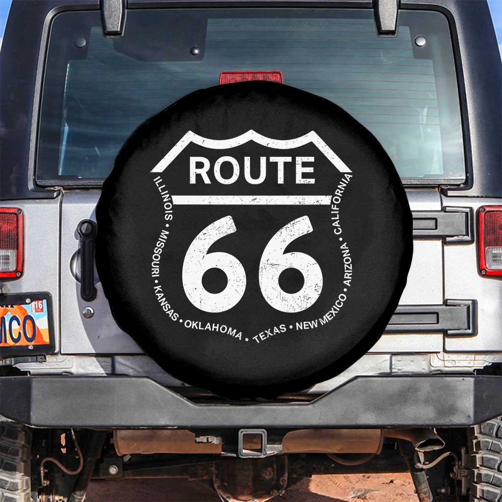 Vintage Route Highway 66 Road Trip Spare Tire Cover Mother Road All States TS12 No hole Black Print Your Wear