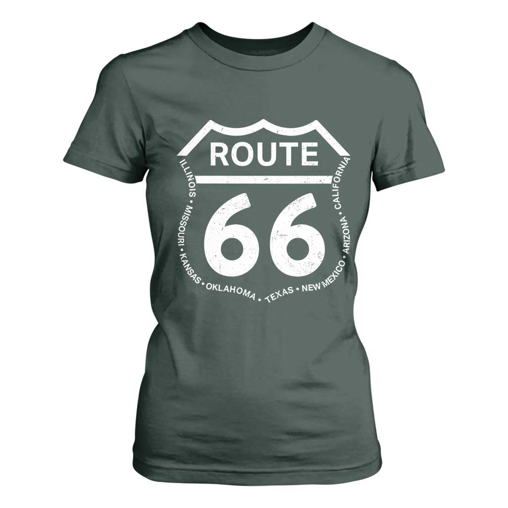 Vintage Route Highway 66 Road Trip T Shirt For Women Mother Road All States TS12 Dark Forest Green Print Your Wear