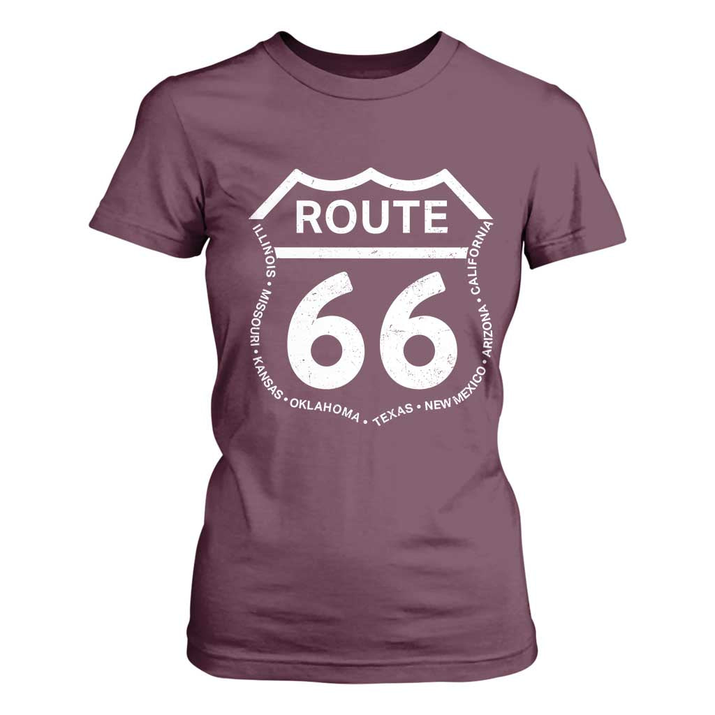 Vintage Route Highway 66 Road Trip T Shirt For Women Mother Road All States TS12 Maroon Print Your Wear