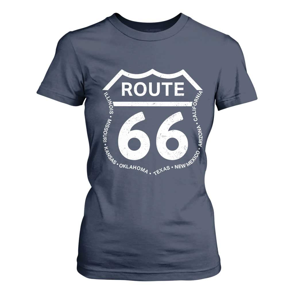 Vintage Route Highway 66 Road Trip T Shirt For Women Mother Road All States TS12 Navy Print Your Wear