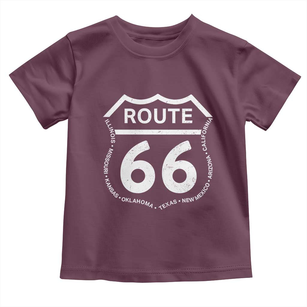 Vintage Route Highway 66 Road Trip Toddler T Shirt Mother Road All States TS12 Maroon Print Your Wear