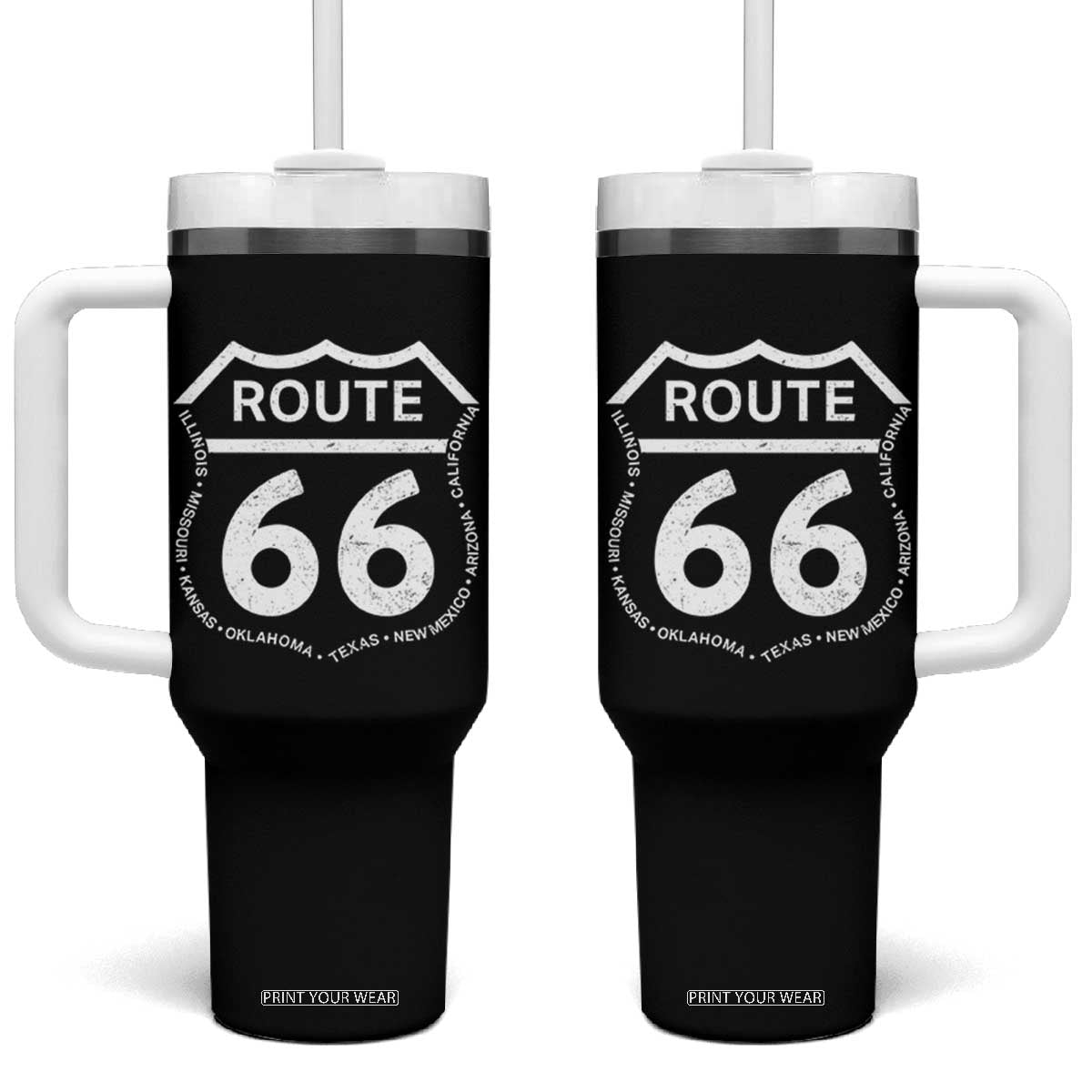 Vintage Route Highway 66 Road Trip Tumbler With Handle Mother Road All States TS12 One Size: 40 oz Black Print Your Wear