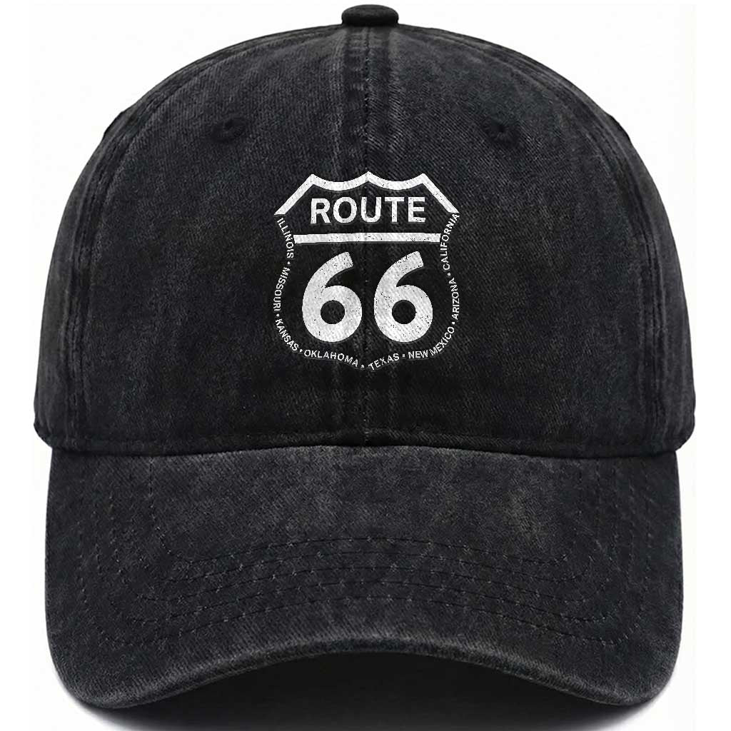 Vintage Route Highway 66 Road Trip Washed Cotton Baseball Cap Mother Road All States TS12 Print Your Wear