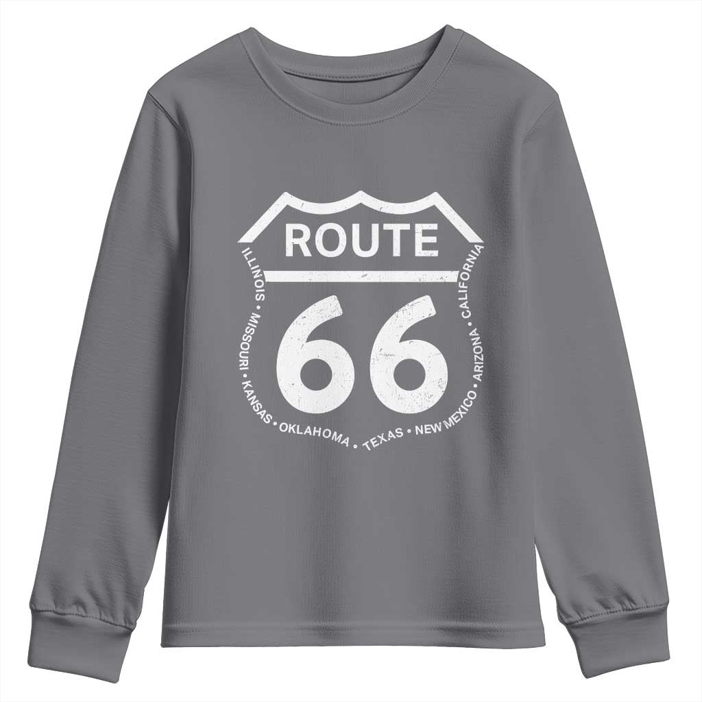Vintage Route Highway 66 Road Trip Youth Sweatshirt Mother Road All States TS12 Charcoal Print Your Wear