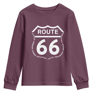 Vintage Route Highway 66 Road Trip Youth Sweatshirt Mother Road All States TS12 Maroon Print Your Wear