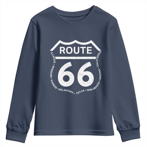 Vintage Route Highway 66 Road Trip Youth Sweatshirt Mother Road All States TS12 Navy Print Your Wear