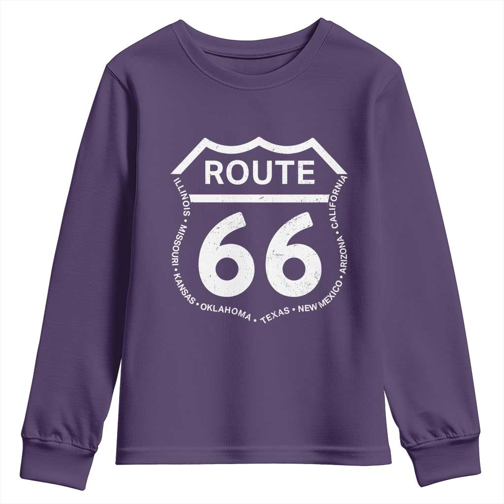 Vintage Route Highway 66 Road Trip Youth Sweatshirt Mother Road All States TS12 Purple Print Your Wear